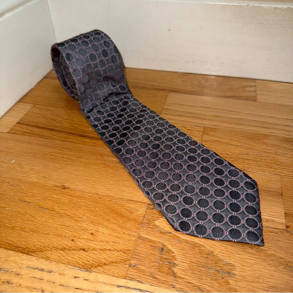 VALENTINO 100% Silk Neck Tie Grey Pink Made in Italy 3.5”